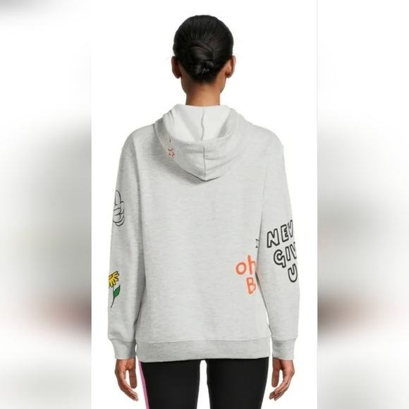 Mickey Mouse Womens Grey Sketch Hooded Sweatshirt Drawstring Embroidered Patches - Picture 13 of 15